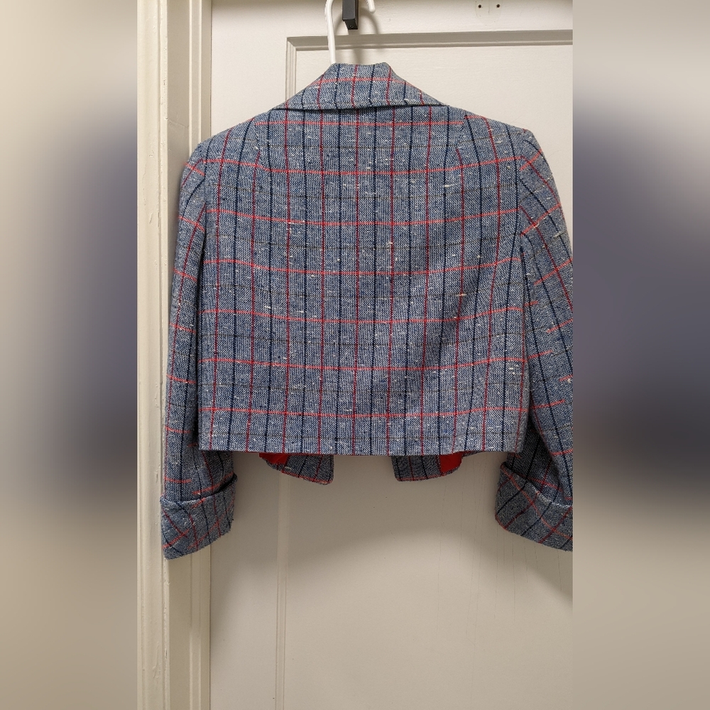 Vintage Blue and Red Plaid Women's Jacket - Picture 3 of 8